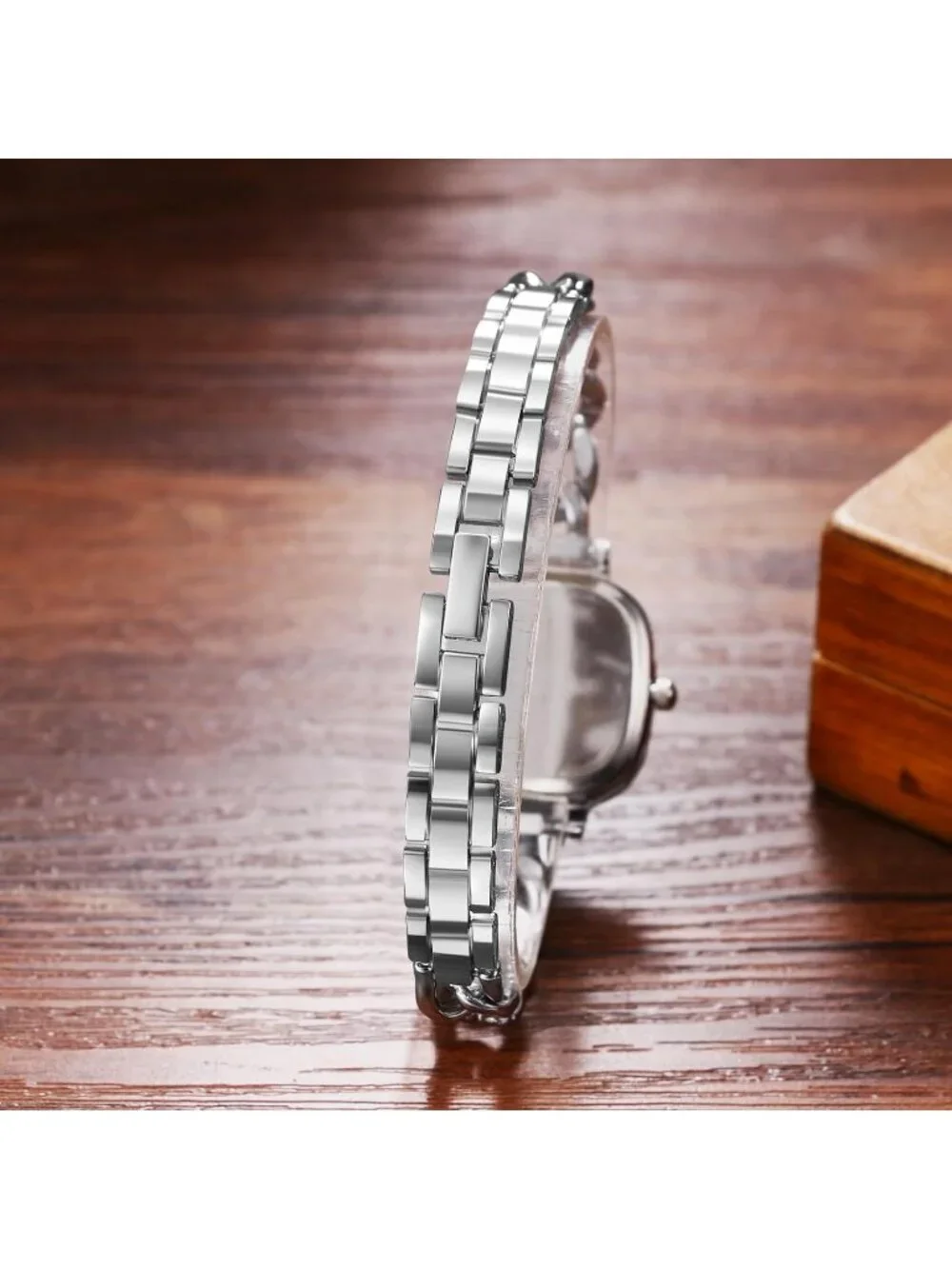 Women's Silver Analog Quartz Elegant Stainless Steel Square Bracelet Wrist Watch